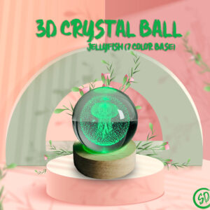 3D Crystal Ball featuring an intricately etched solar system design with stars, displayed on a 7-color LED base, perfect for home decor or gifts