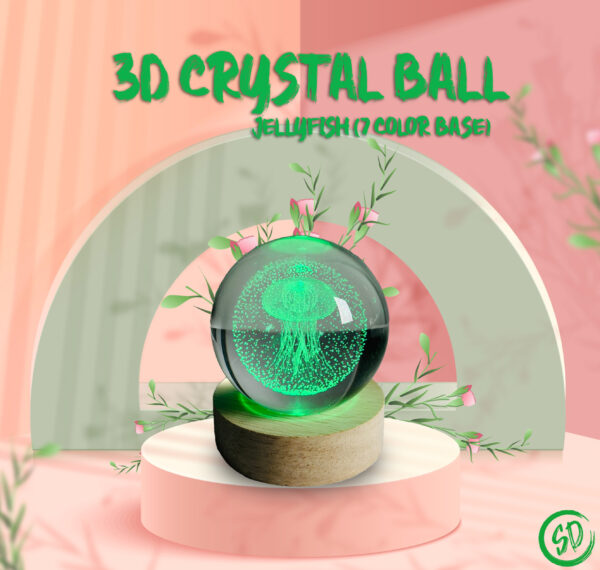 3D Crystal Ball featuring an intricately etched solar system design with stars, displayed on a 7-color LED base, perfect for home decor or gifts