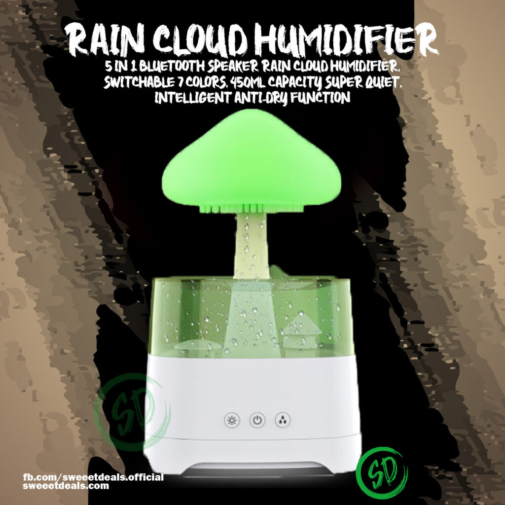 5 IN 1 Bluetooth Speaker Rain Cloud Humidifier, switchable 7 colors, 450ml capacity super quiet, intelligent anti-dry function