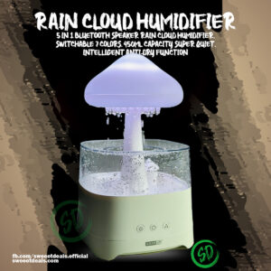 5 IN 1 Bluetooth Speaker Rain Cloud Humidifier, switchable 7 colors, 450ml capacity super quiet, intelligent anti-dry function